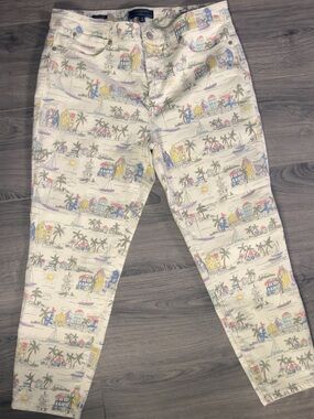 Talbots Ivory Coastal Scene Print Cropped Pants